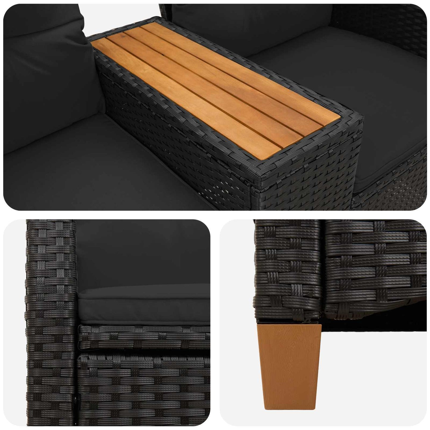 Liegebank mit Tisch 2 -Seater 126 x 65 x 112 cm Poly-Rattan