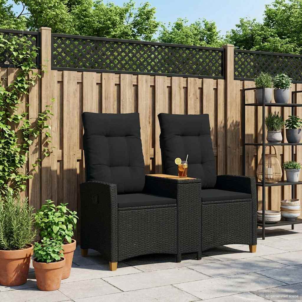 Liegebank mit Tisch 2 -Seater 126 x 65 x 112 cm Poly-Rattan