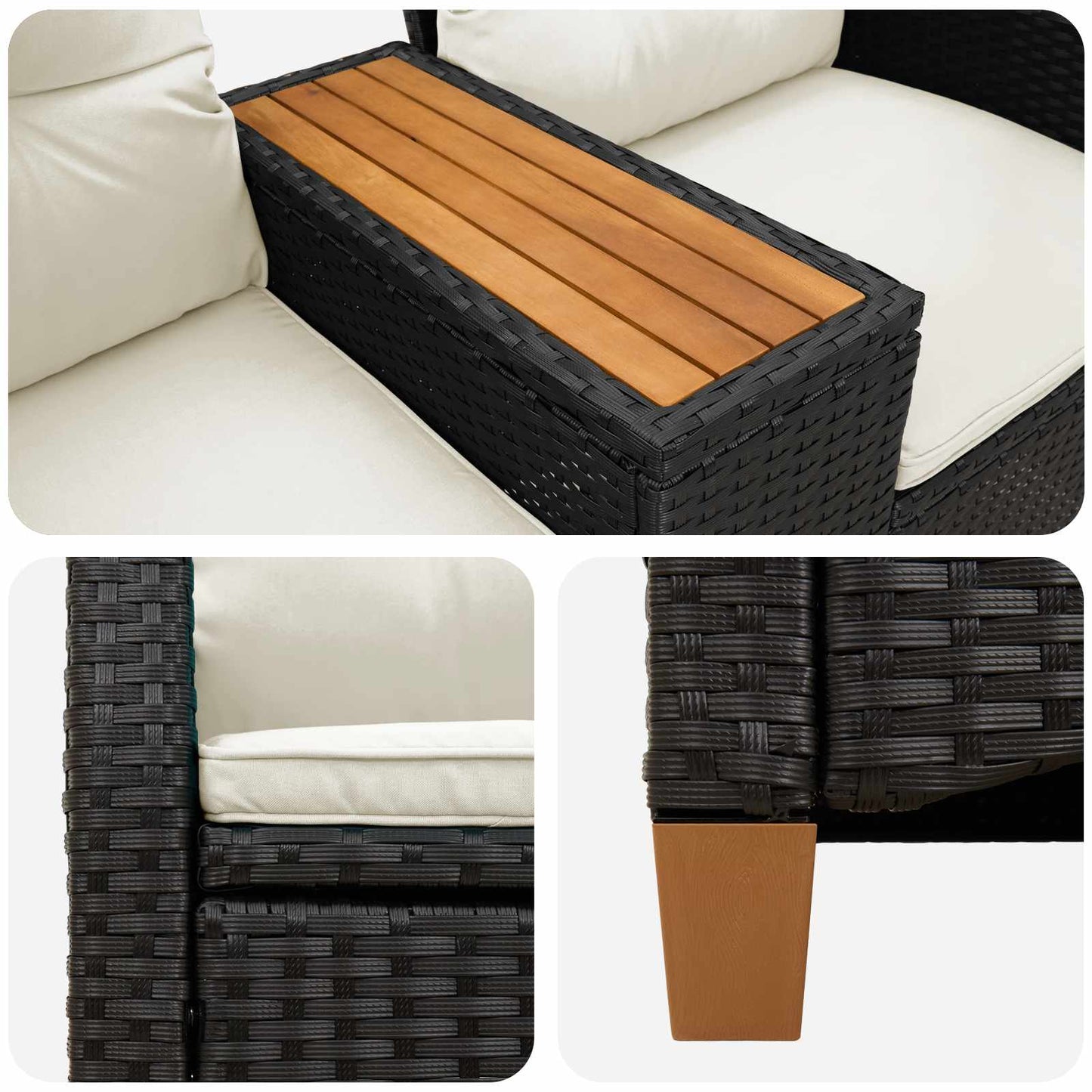 Liegebank mit Tisch 2 -Seater 126 x 65 x 112 cm Poly-Rattan
