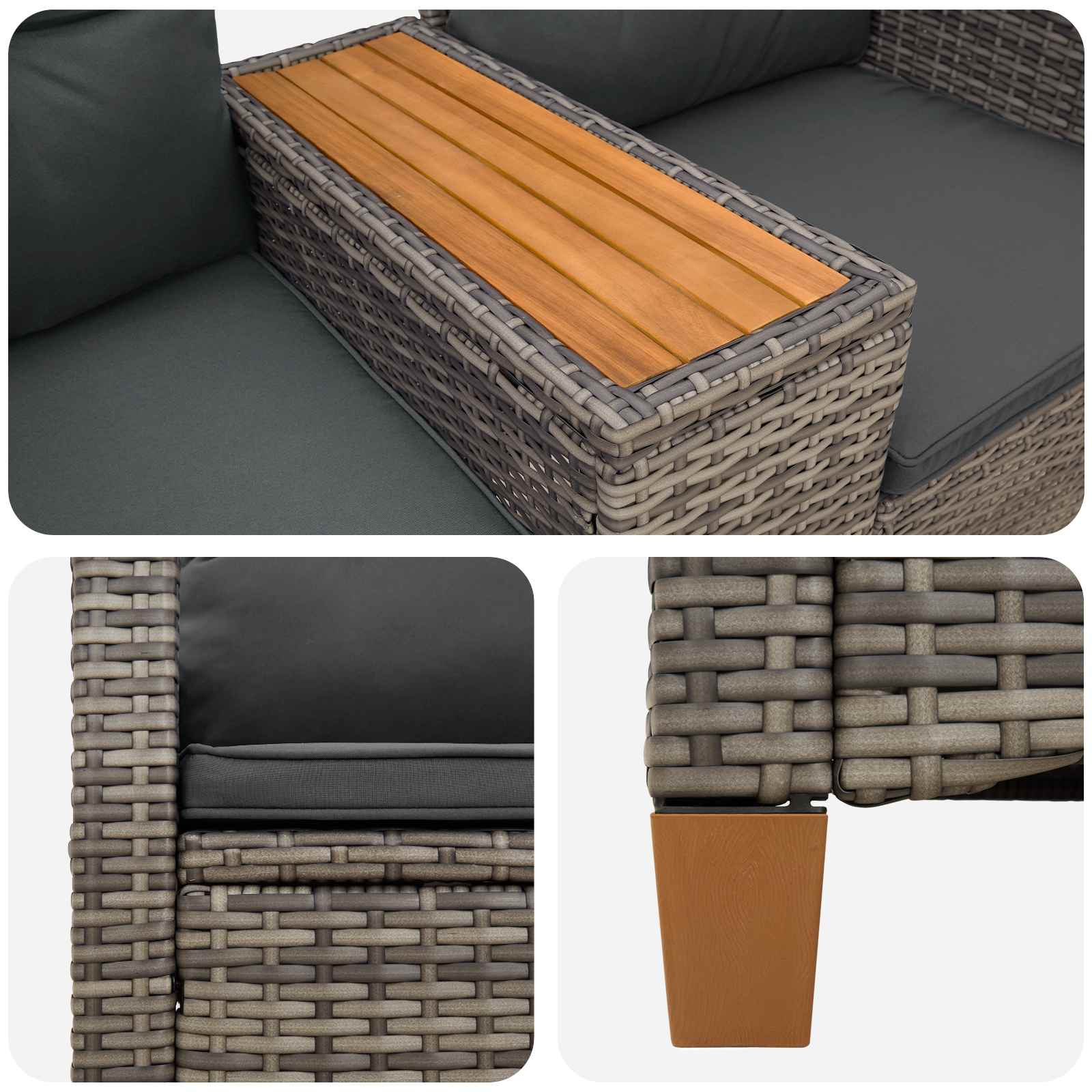 Liegebank mit Tisch 2 -Seater 126 x 65 x 112 cm Poly-Rattan