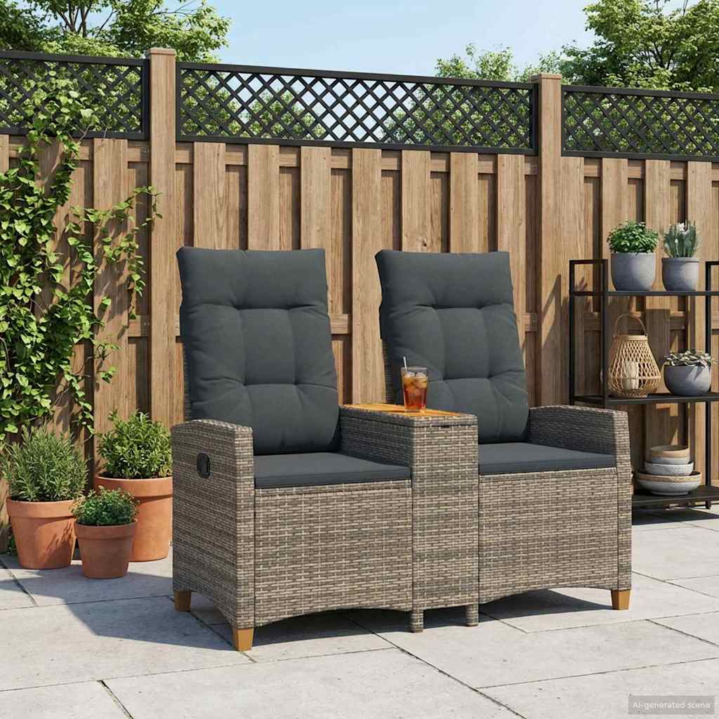 Liegebank mit Tisch 2 -Seater 126 x 65 x 112 cm Poly-Rattan