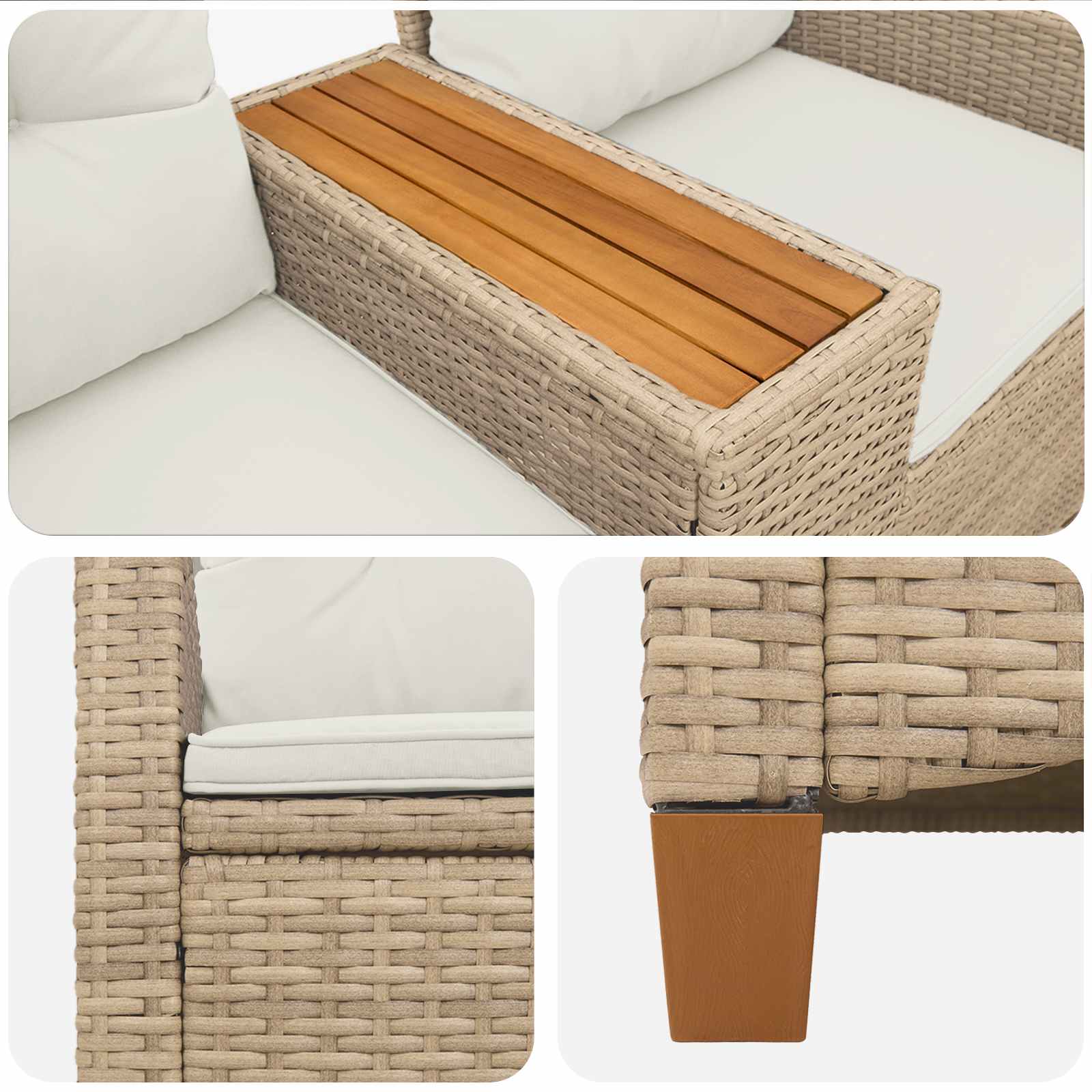 Liegebank mit Tisch 2 -Seater 126 x 65 x 112 cm Poly-Rattan