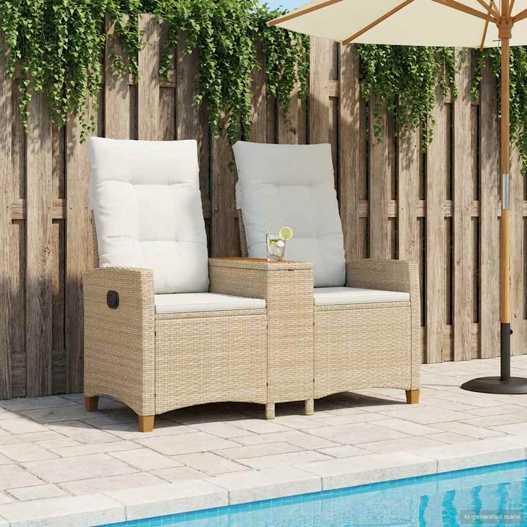 Liegebank mit Tisch 2 -Seater 126 x 65 x 112 cm Poly-Rattan