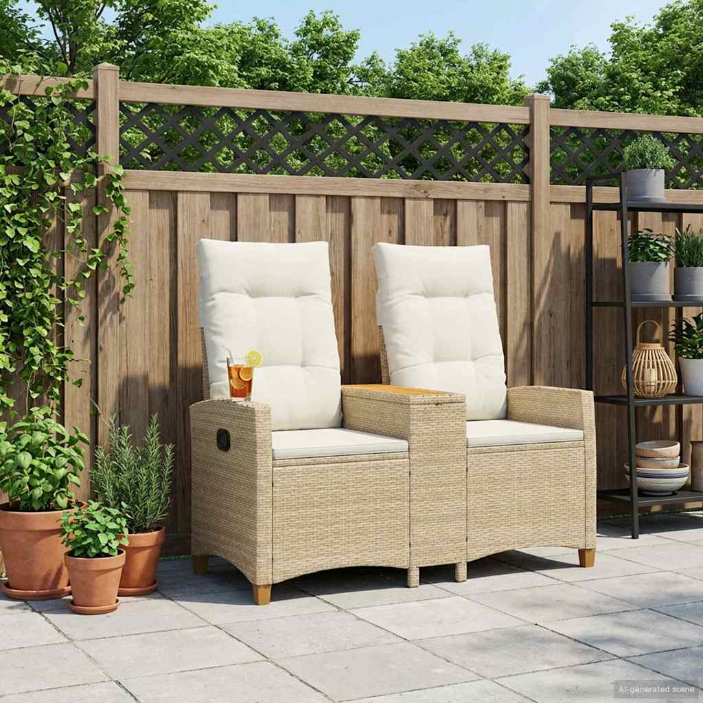 Liegebank mit Tisch 2 -Seater 126 x 65 x 112 cm Poly-Rattan