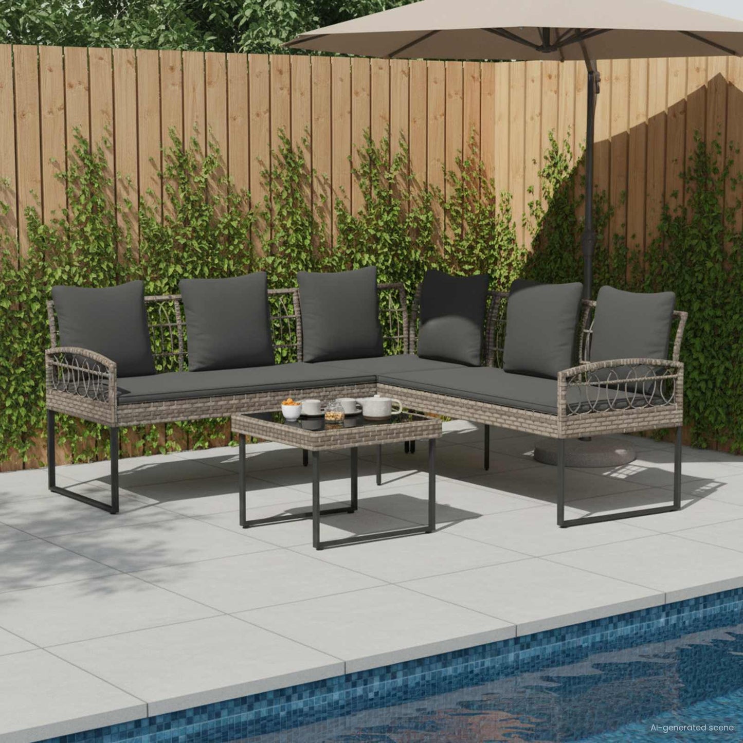 Gartensofa-set 2 stk. Grau Poly Rattan Stahl