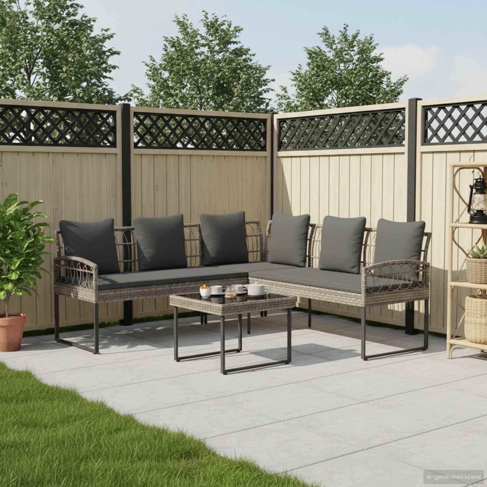 Gartensofa-set 2 Stk. Grau Poly Rattan Stahl