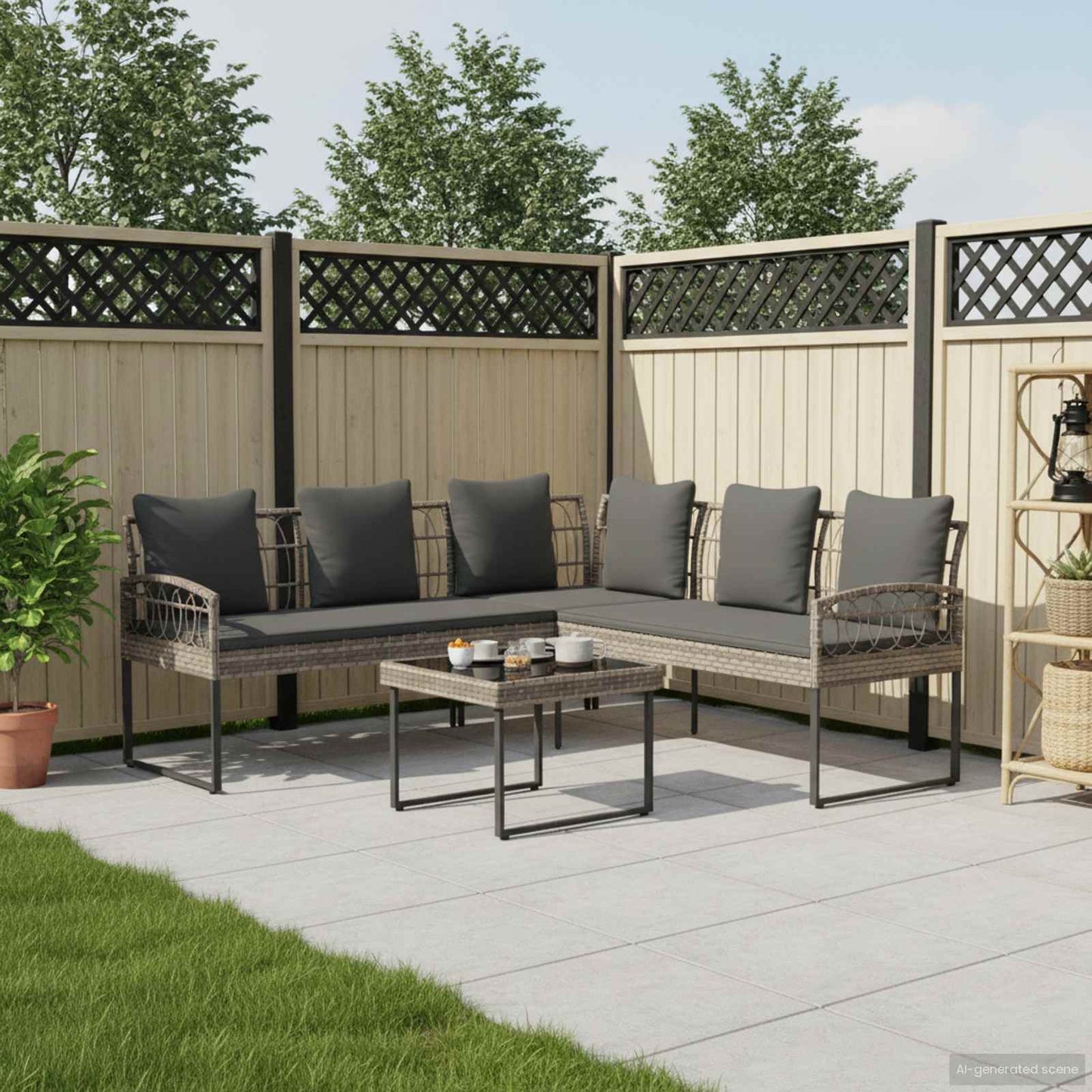 Gartensofa-set 2 stk. Grau Poly Rattan Stahl