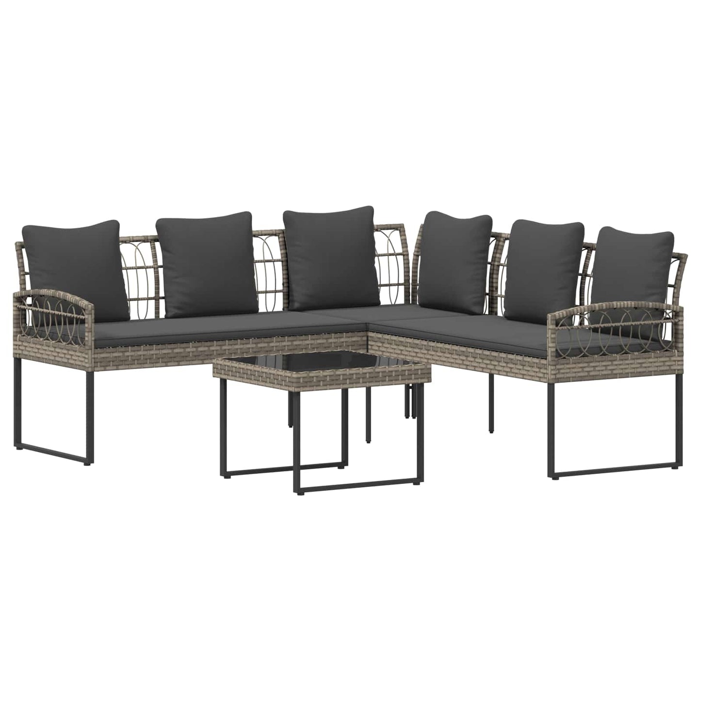 Gartensofa-set 2 Stk. Grau Poly Rattan Stahl