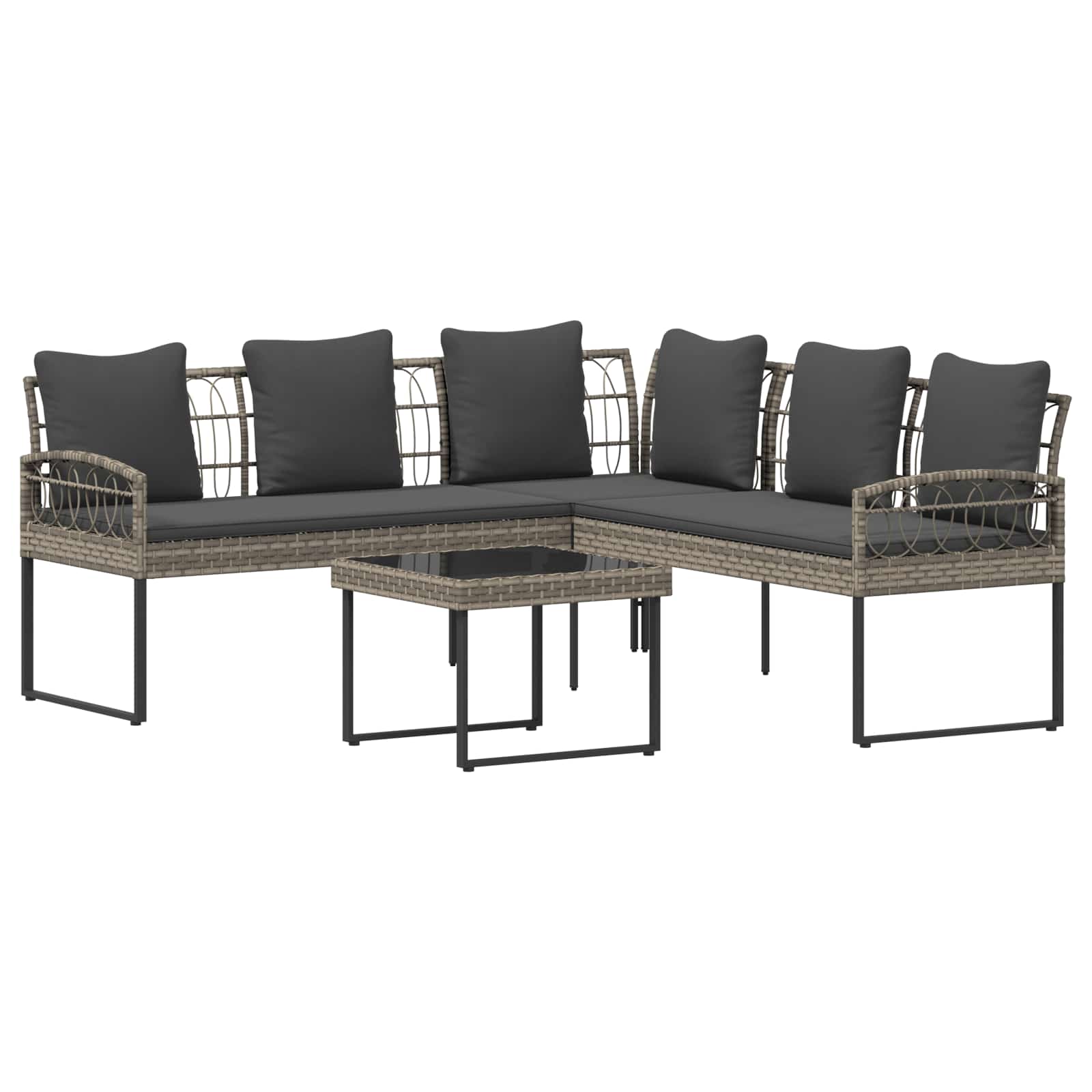Gartensofa-set 2 Stk. Grau Poly Rattan Stahl