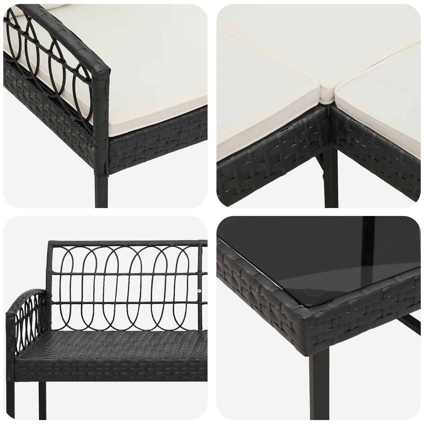 Gartensofa-set 2 Stk. Schwarz und Creme Poly Rattan Stahl