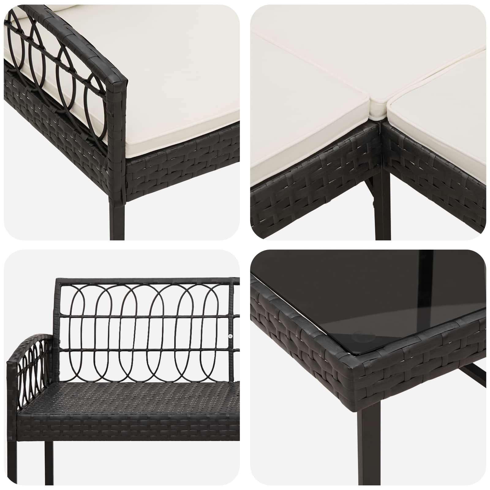 Gartensofa-set 2 Stk. Schwarz und Creme Poly Rattan Stahl