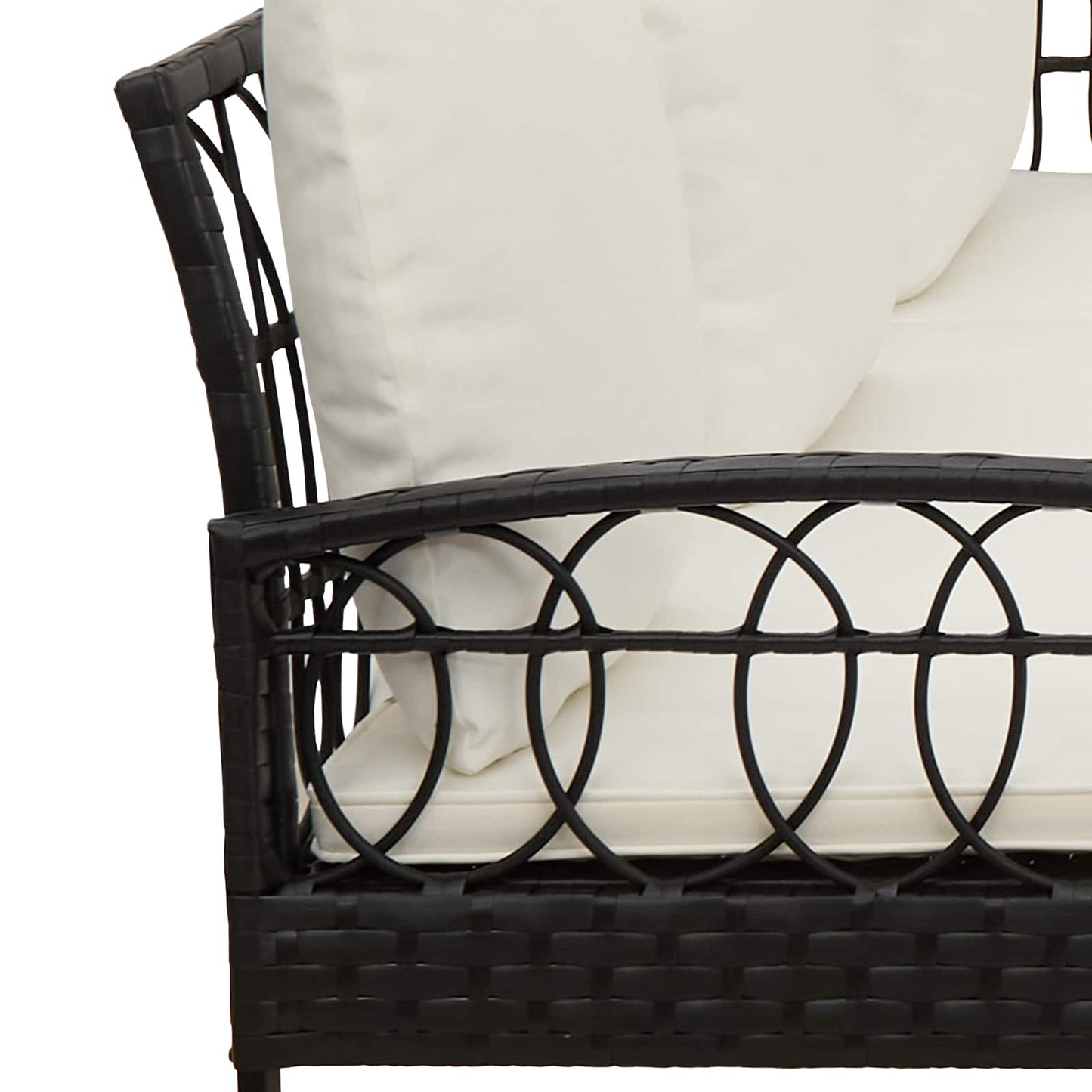 Gartensofa-set 2 Stk. Schwarz und Creme Poly Rattan Stahl
