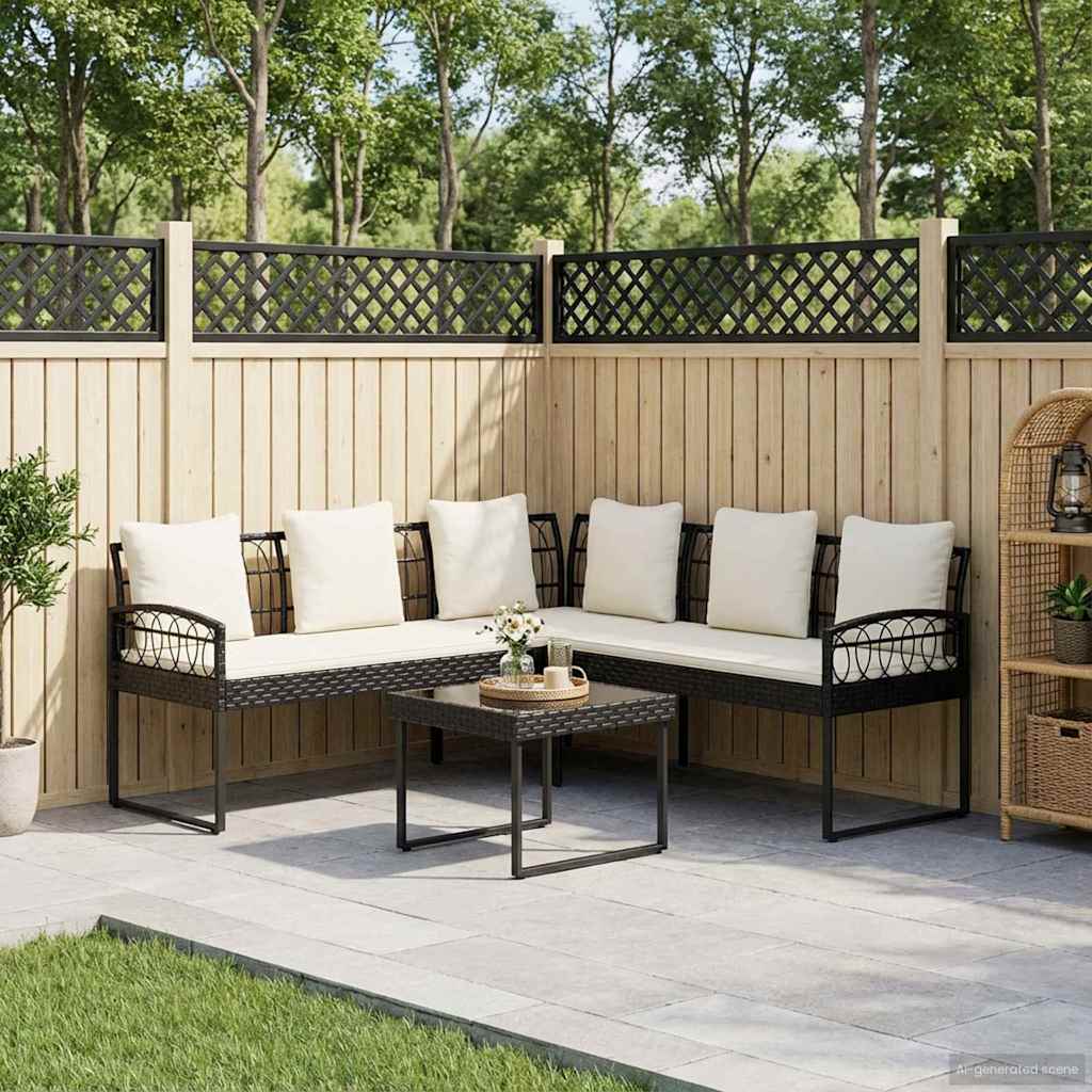 Gartensofa-set 2 Stk. Schwarz und Creme Poly Rattan Stahl
