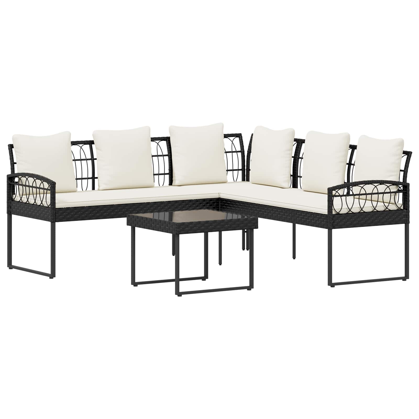 Gartensofa-set 2 Stk. Schwarz und Creme Poly Rattan Stahl