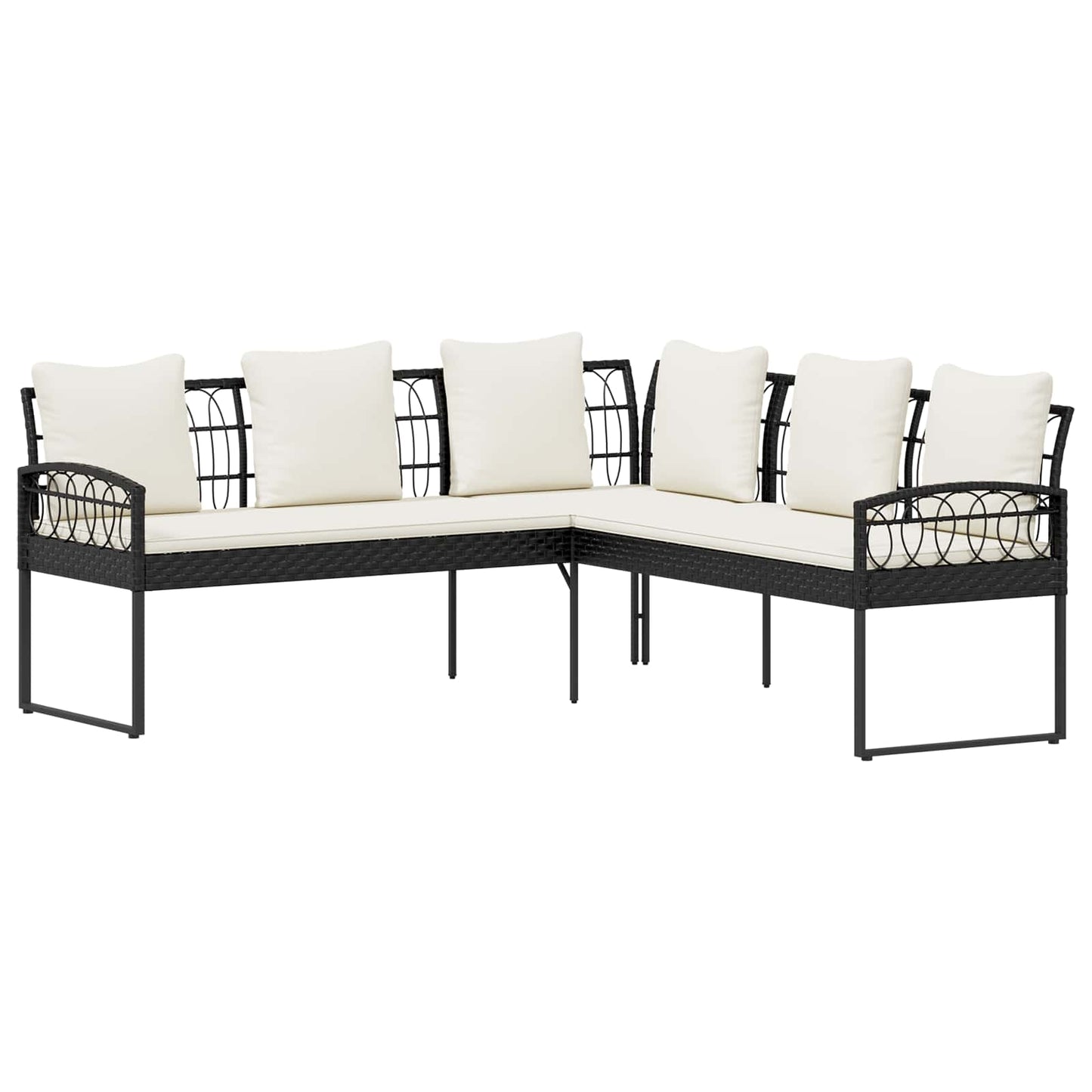 Gartensofa-set 2 Stk. Schwarz und Creme Poly Rattan Stahl
