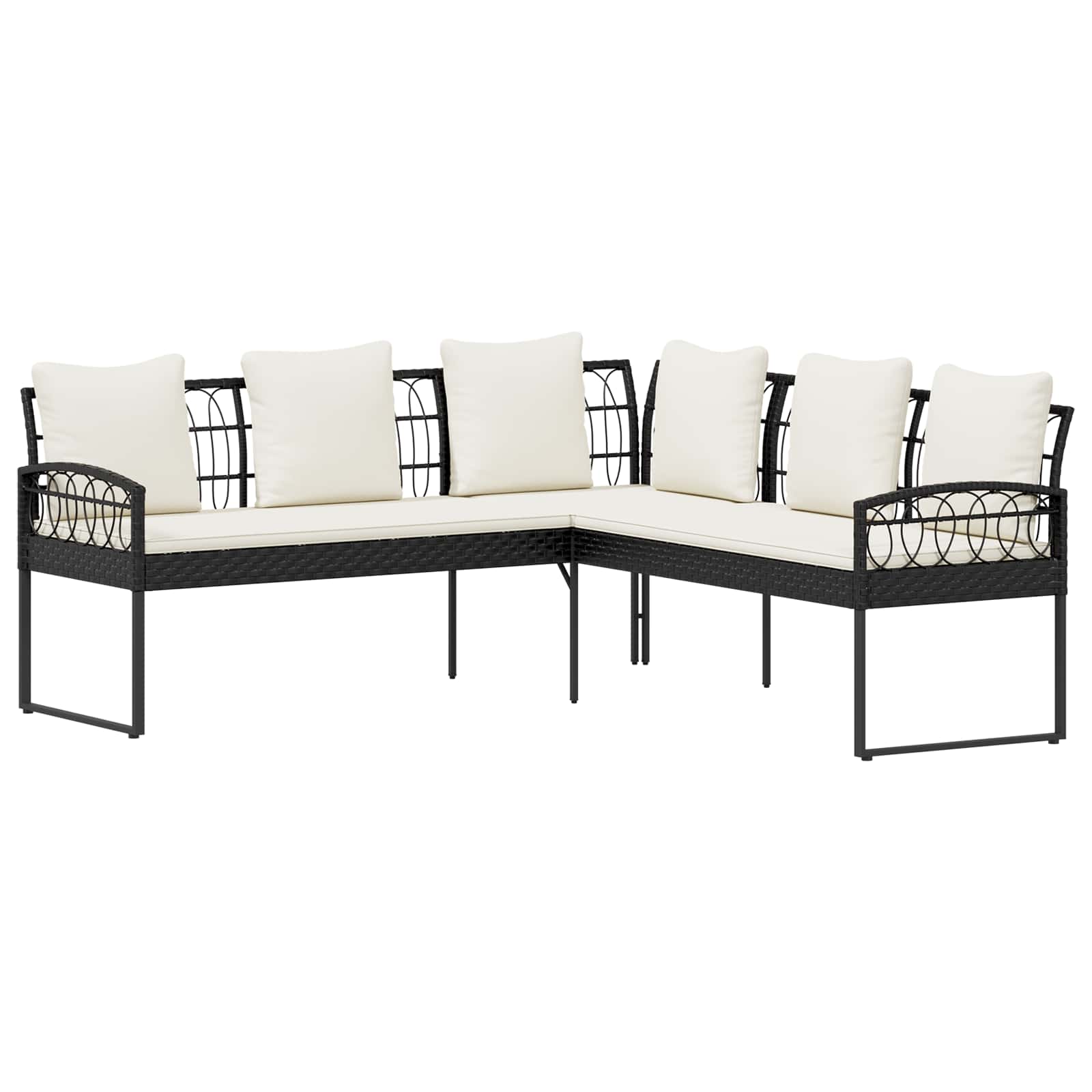 Gartensofa-set 2 stk. Schwarz und Creme Poly Rattan Stahl