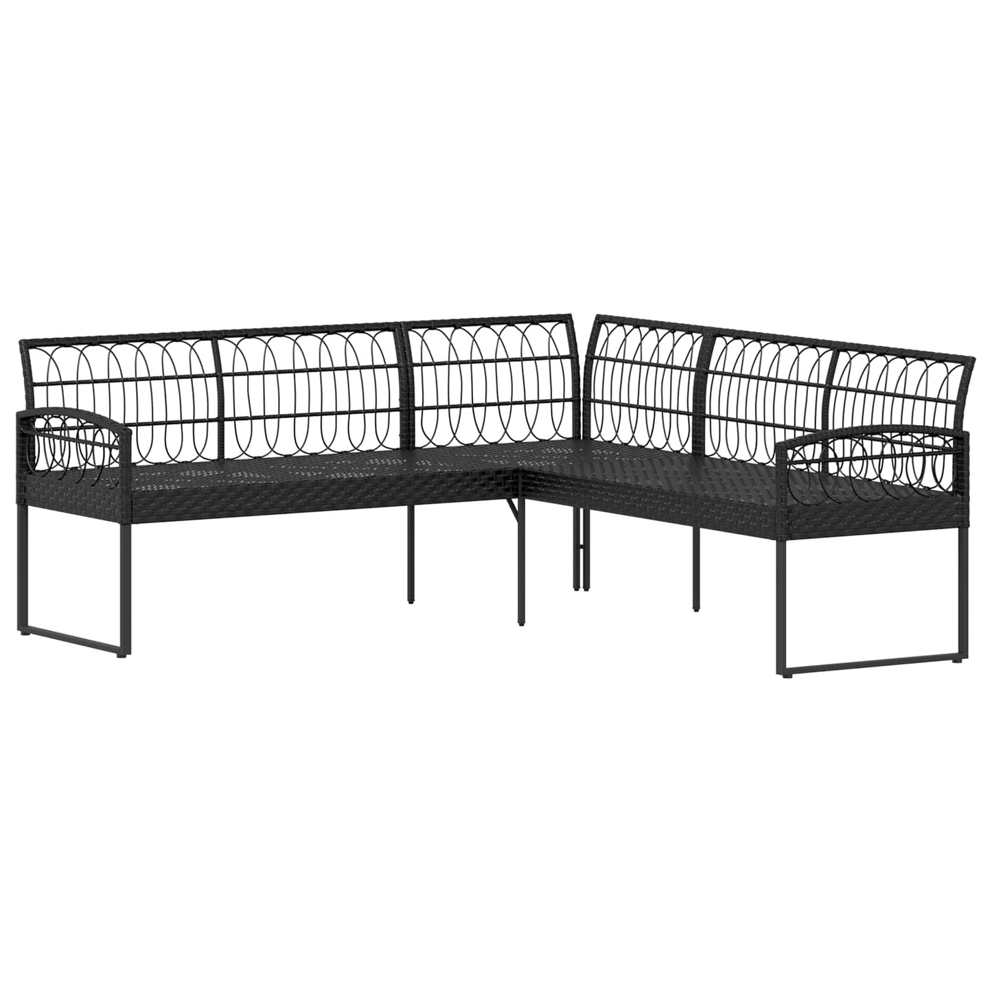 Gartensofa-set 2 Stk. Schwarz und Creme Poly Rattan Stahl