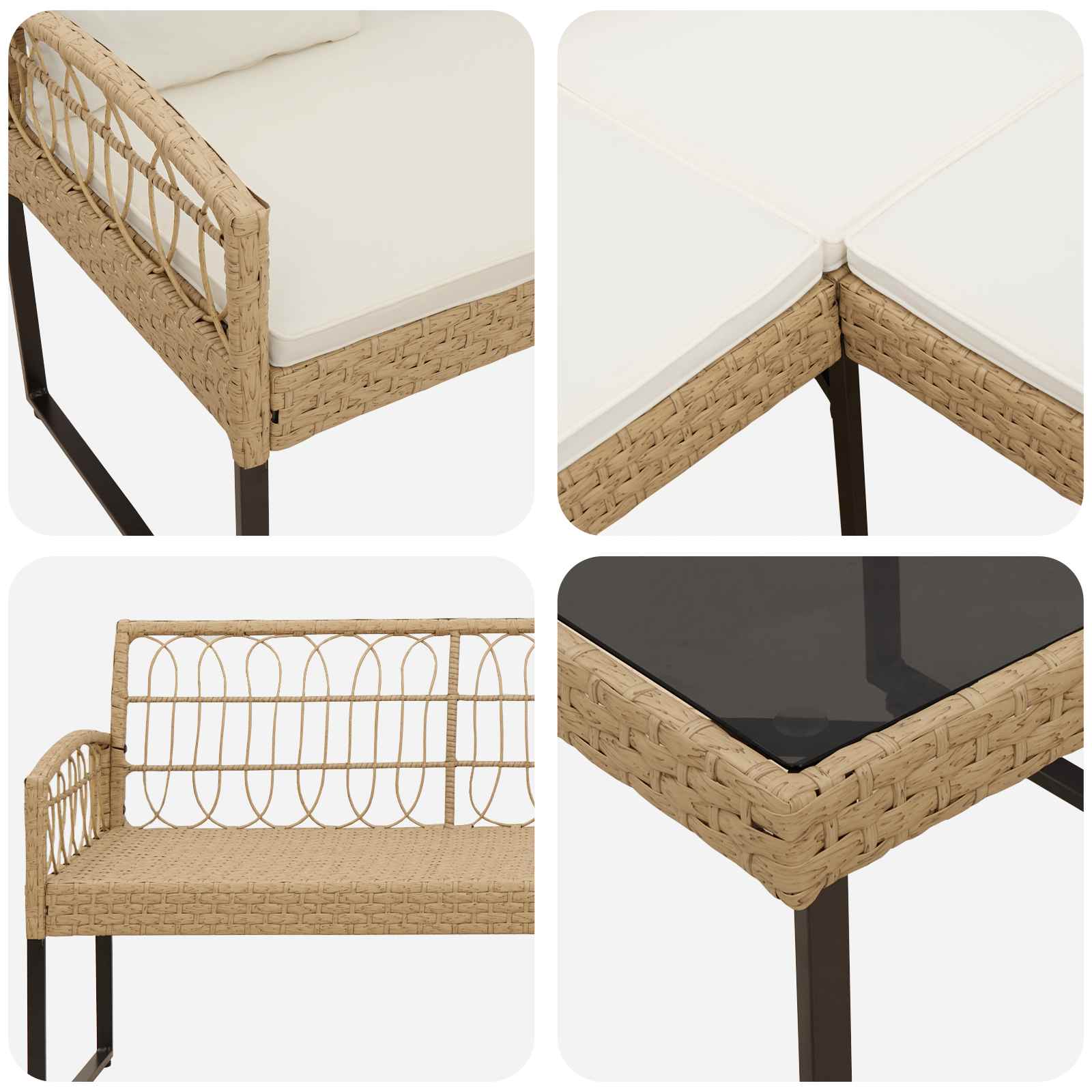 Gartensofa-set 2 Stk. Natur Poly Rattan Stahl