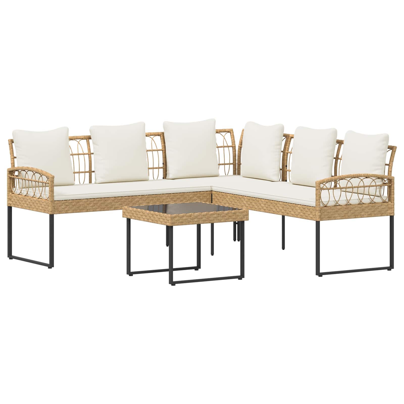 Gartensofa-set 2 Stk. Natur Poly Rattan Stahl