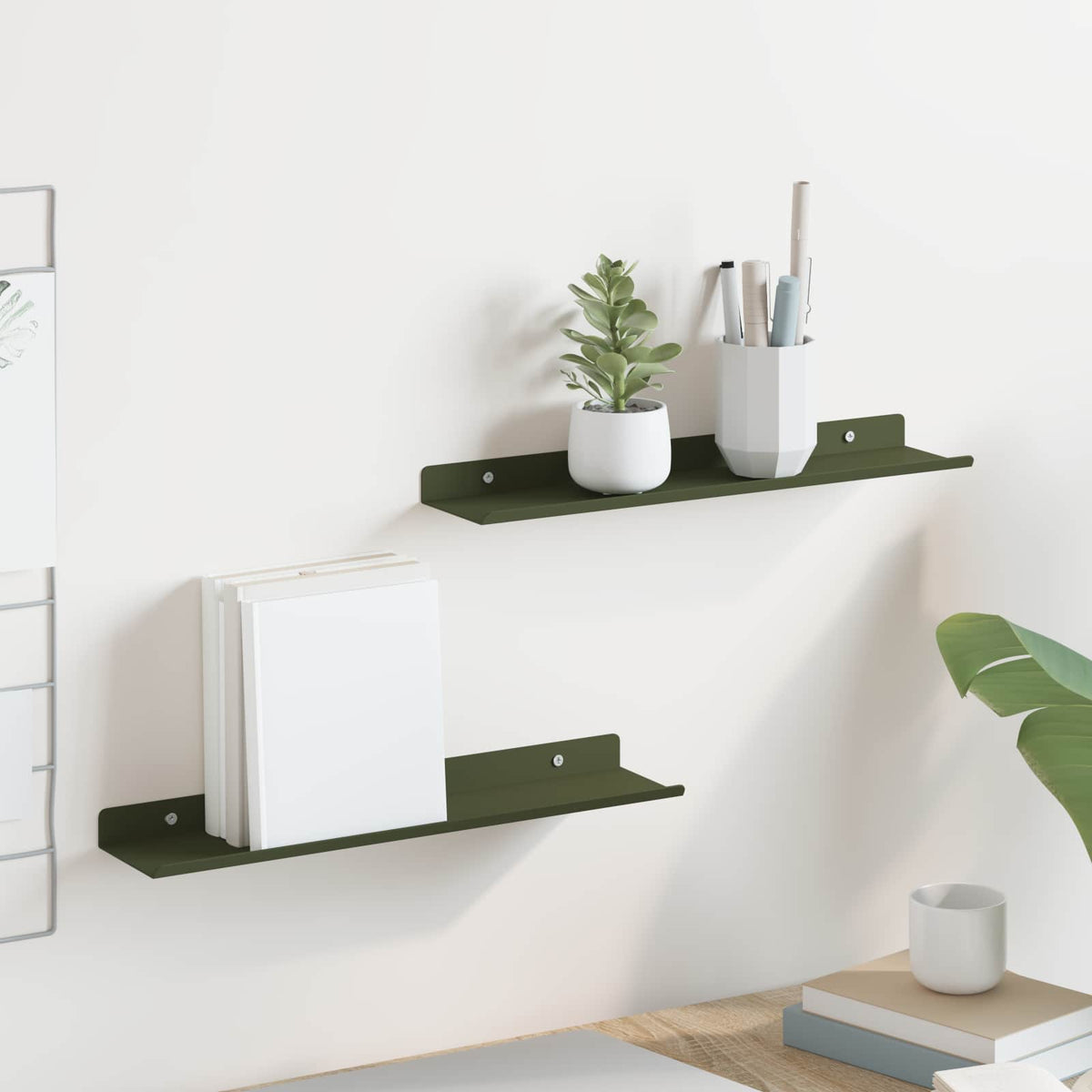 Schwebendes Regal 2 stk. Olive Grün 40 x 9 x 2,5 cm Stahl
