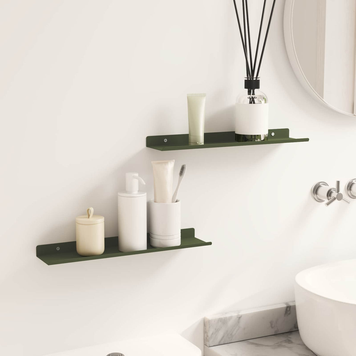 Schwebendes Regal 2 stk. Olive Grün 40 x 9 x 2,5 cm Stahl