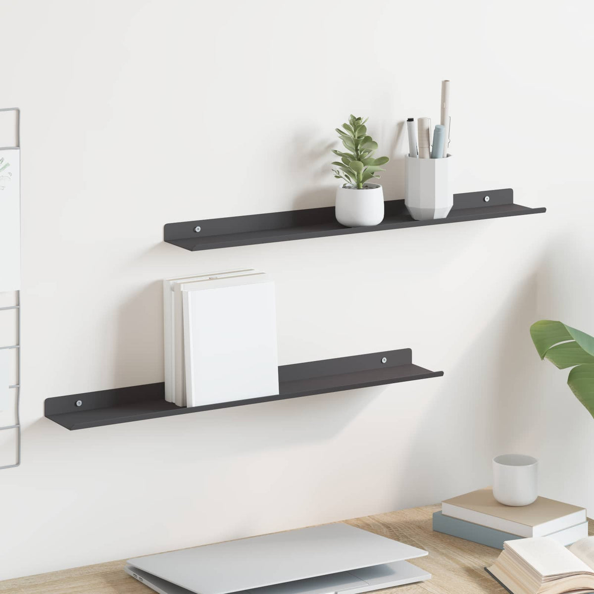 Schwebendes Regal 2 stk. Schwarz 60 x 9 x 2,5 cm Stahl