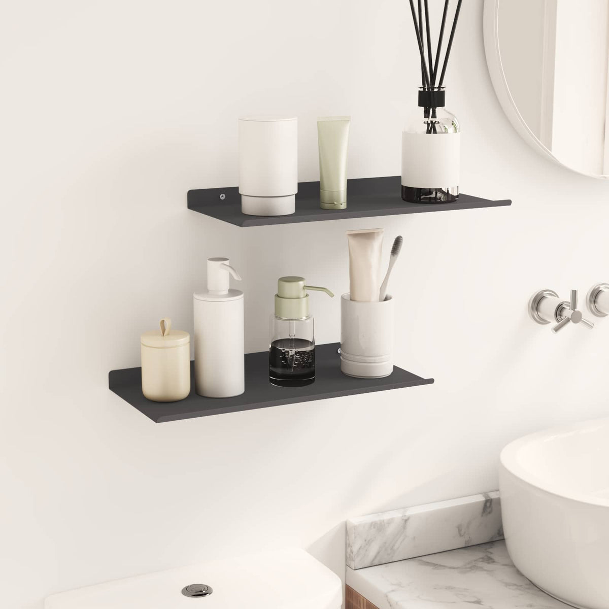 Schwebendes Regal 2 stk. Schwarz 40 x 18 x 2,5 cm Stahl
