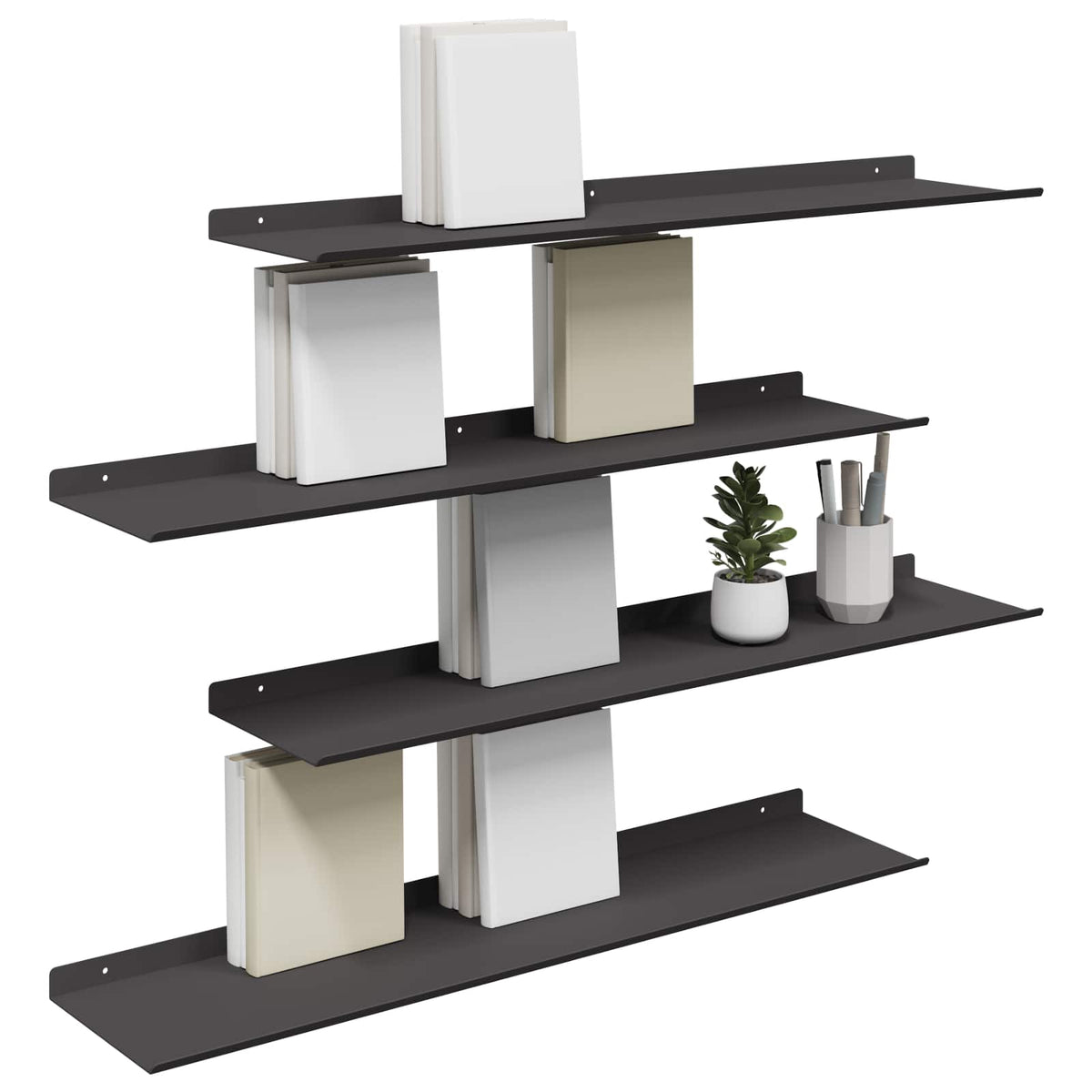Schwebendes Regal 4 stk. Schwarz 80 x 18 x 2,5 cm Stahl
