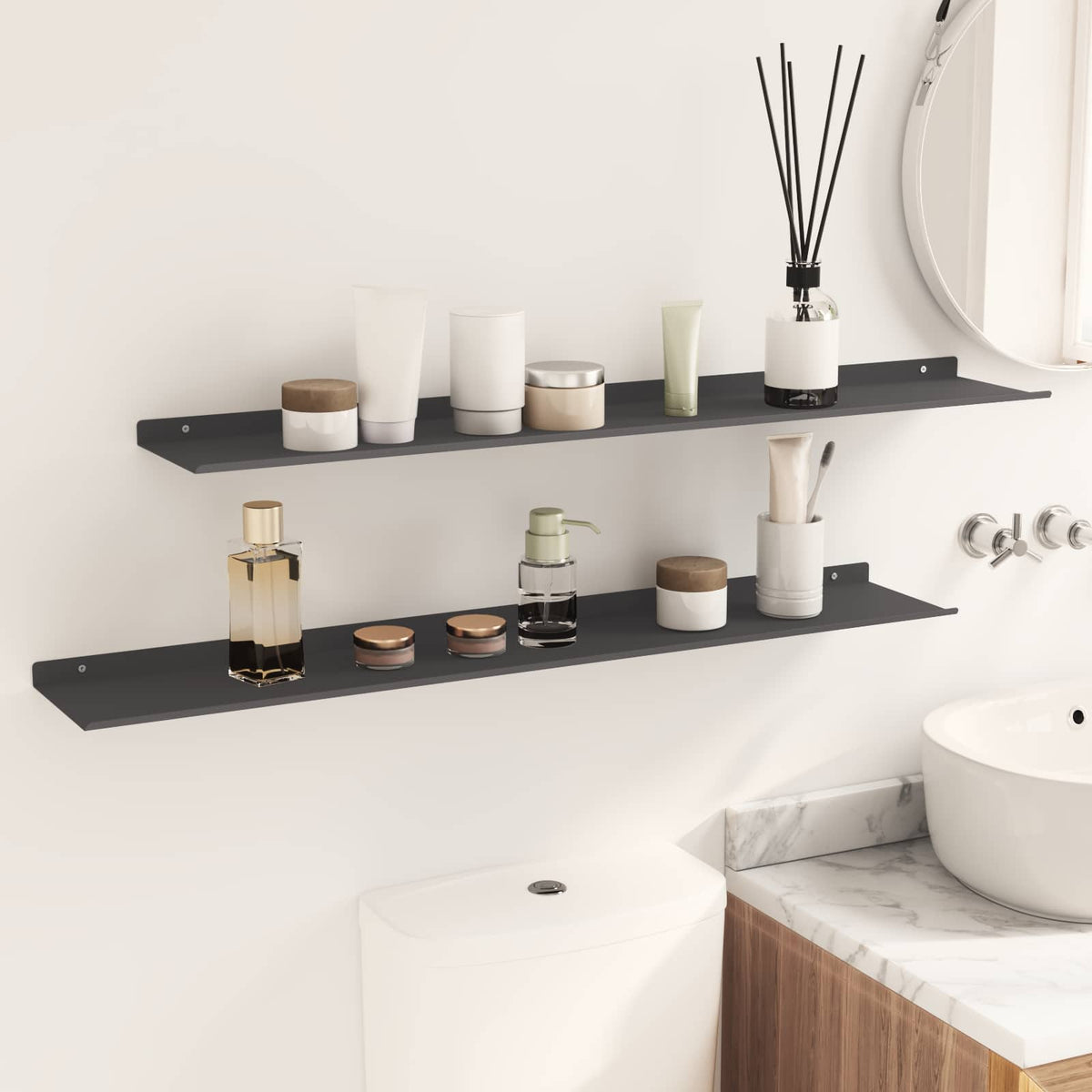 Schwebendes Regal 2 stk. Schwarz 100 x 18 x 2,5 cm Stahl