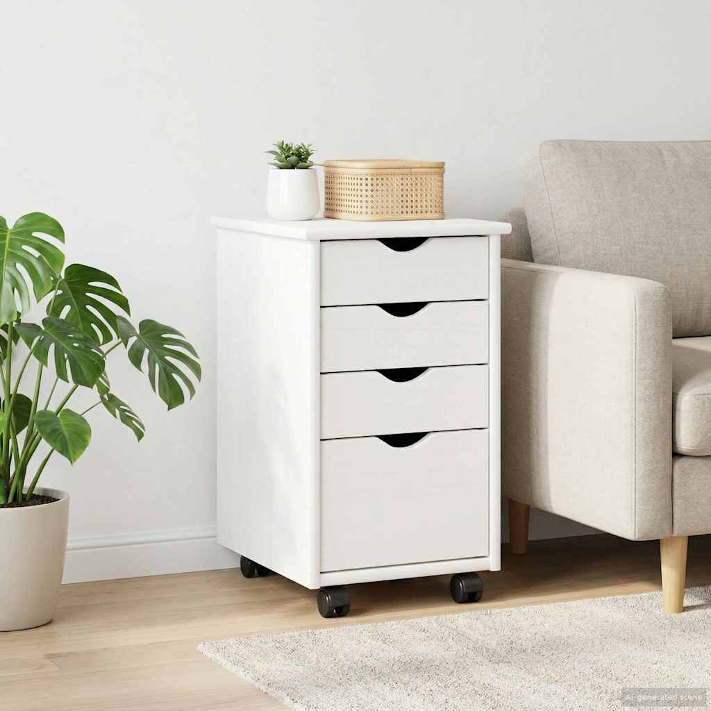 Rollschrank Mit Rad Weiß 34 x 39 x 56 cm Massives Kiefernholz