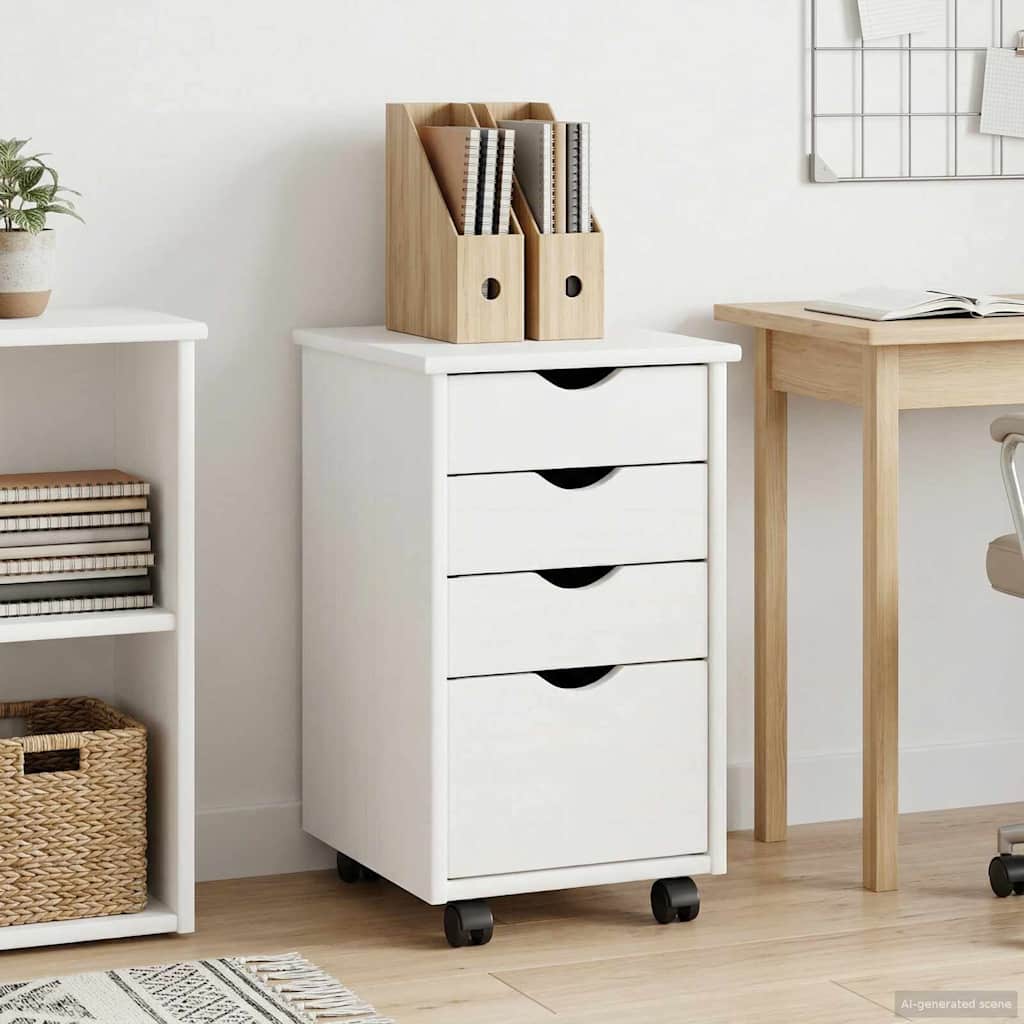 Rollschrank Mit Rad Weiß 34 x 39 x 56 cm Massives Kiefernholz