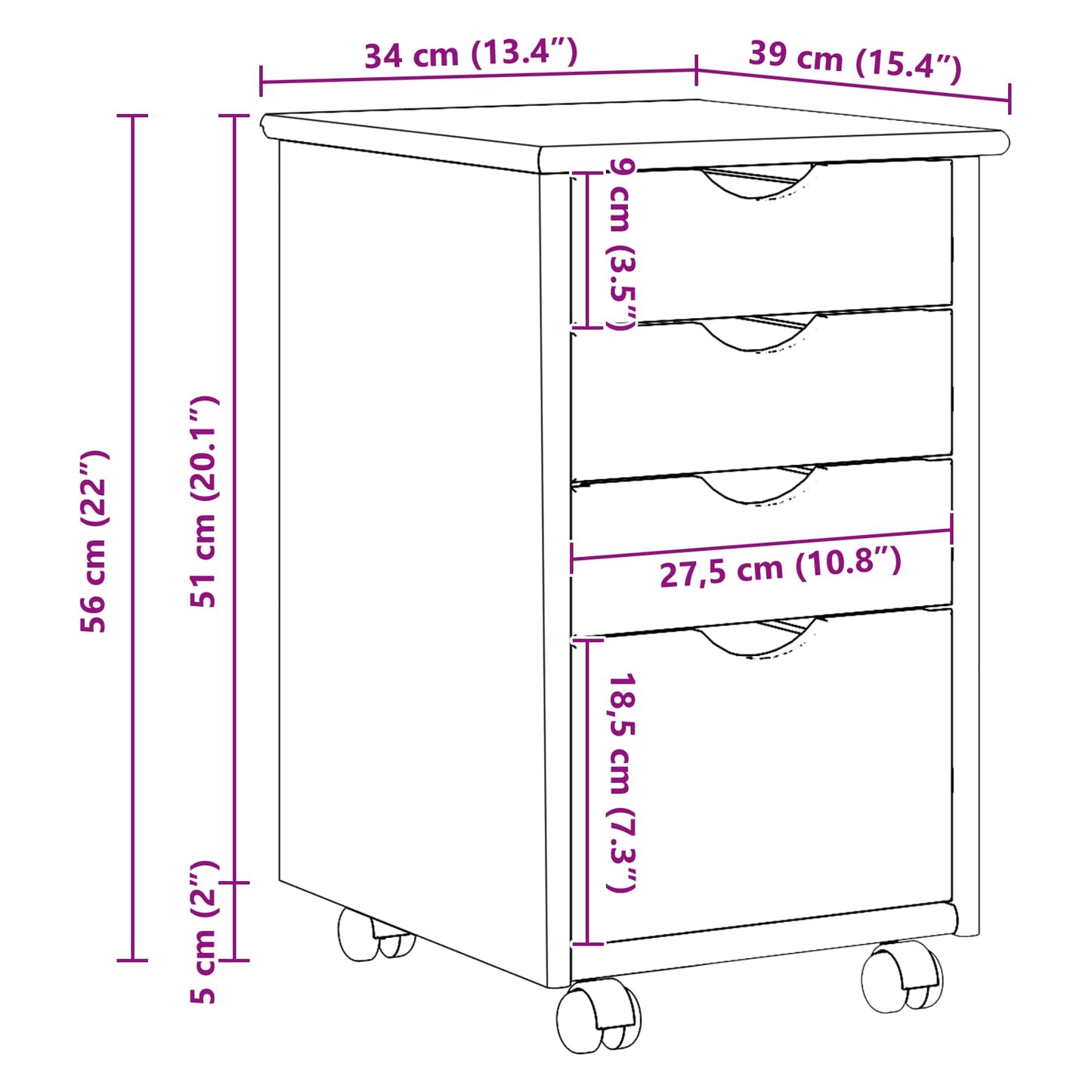 Rollschrank Mit Rad Weiß 34 x 39 x 56 cm Massives Kiefernholz