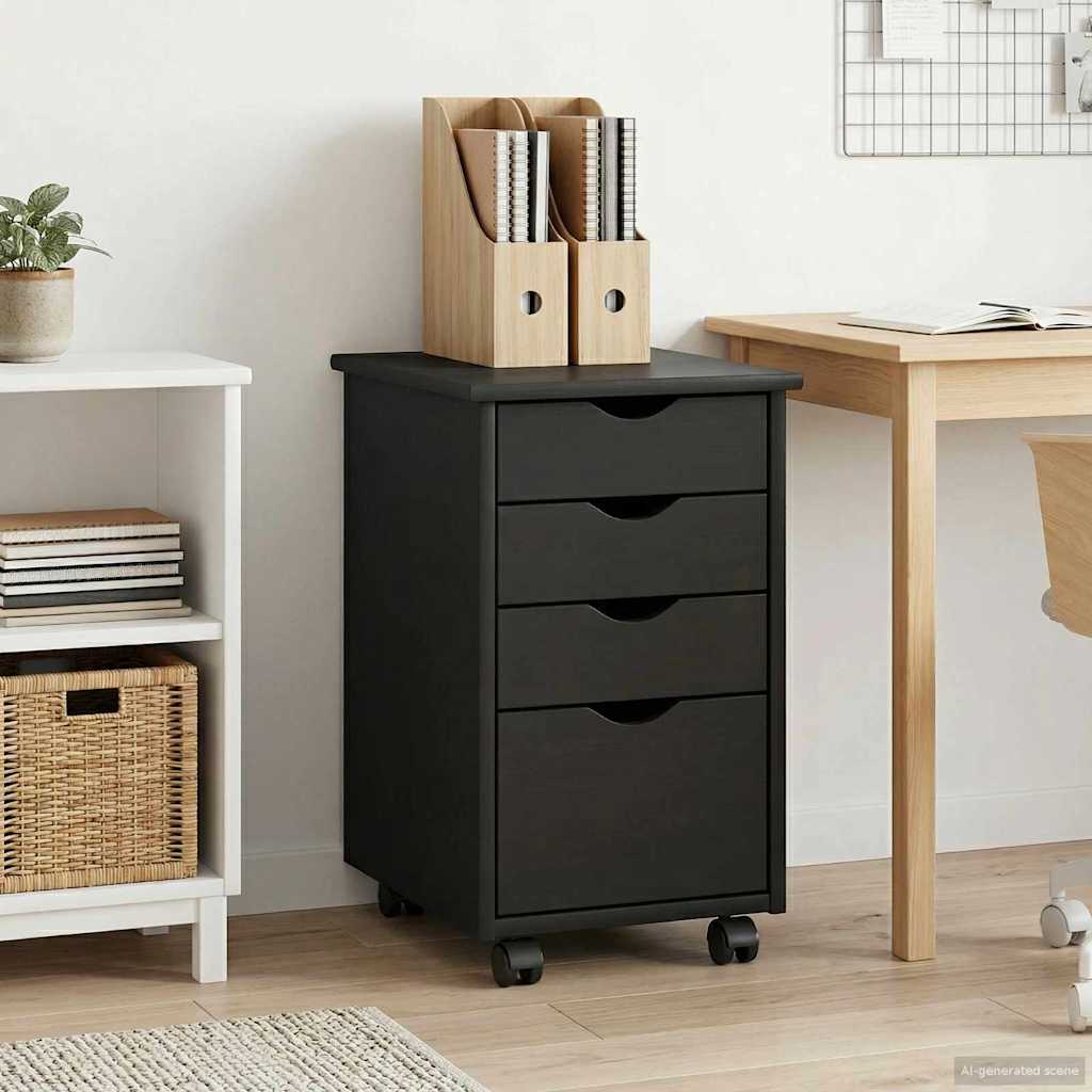 Rollschrank Mit Rad Grau 34 x 39 x 56 cm Massives Kiefernholz