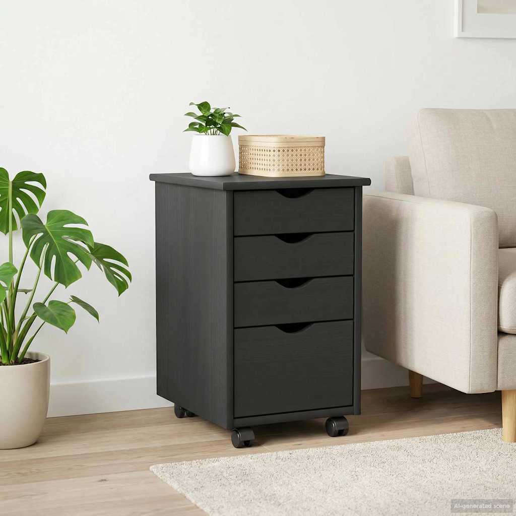 Rollschrank Mit Rad Grau 34 x 39 x 56 cm Massives Kiefernholz