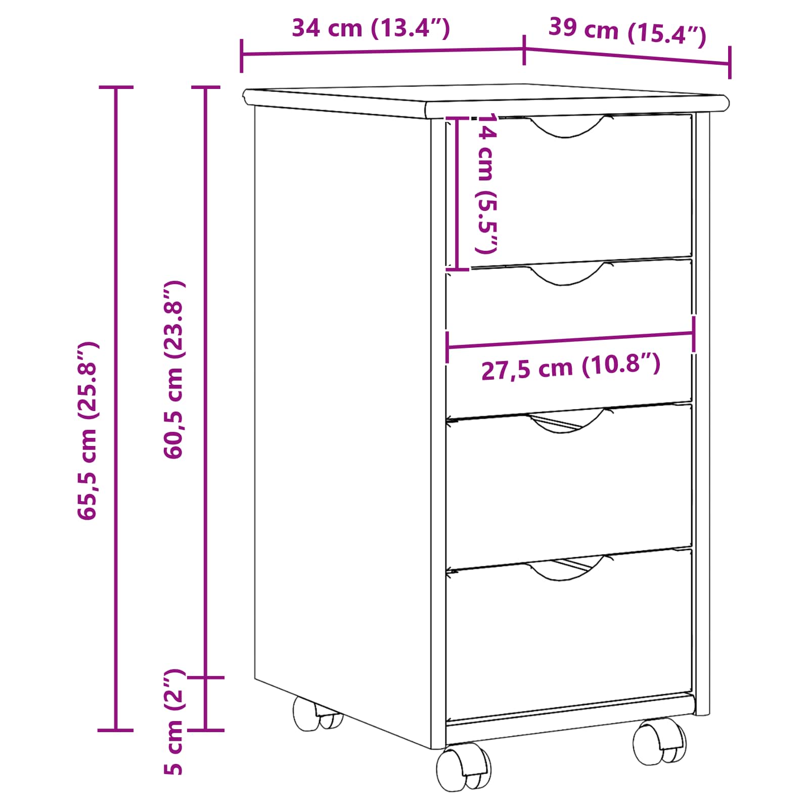 Rollschrank 34 x 39 x 65,5 cm Massivholz Kiefer Honigbraun