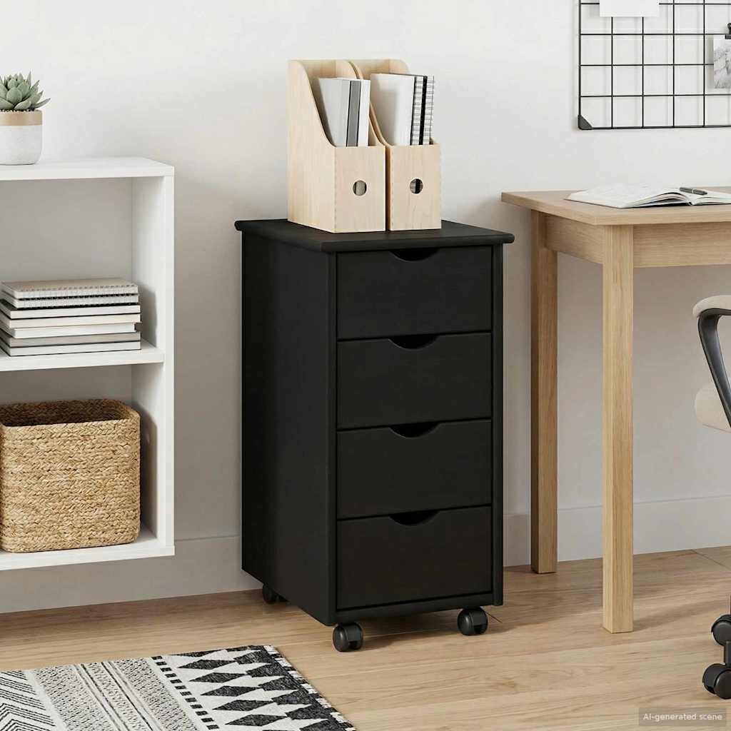 Rollschrank 34 x 39 x 65,5 cm Massivholz Kiefer Schwarz
