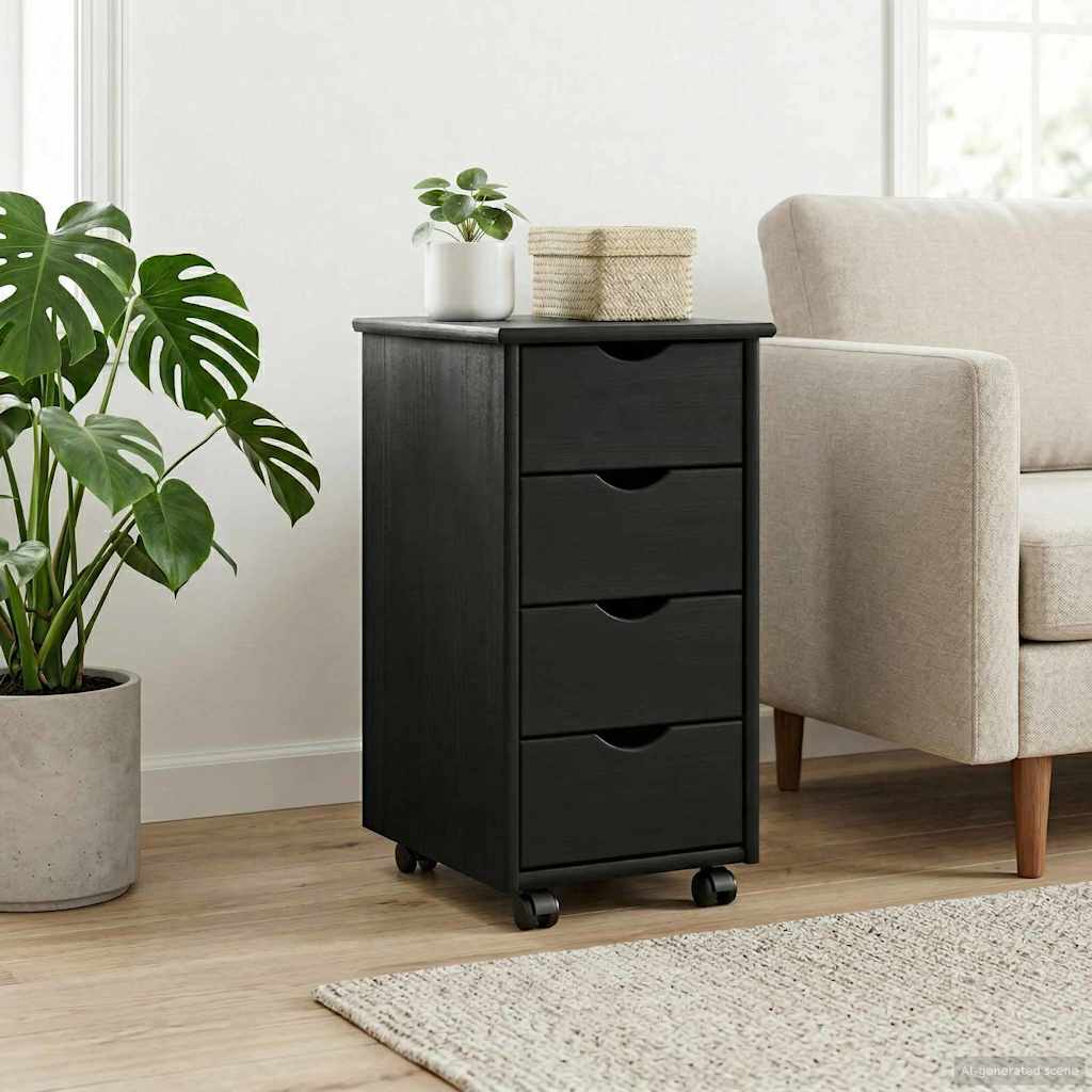 Rollschrank 34 x 39 x 65,5 cm Massivholz Kiefer Schwarz