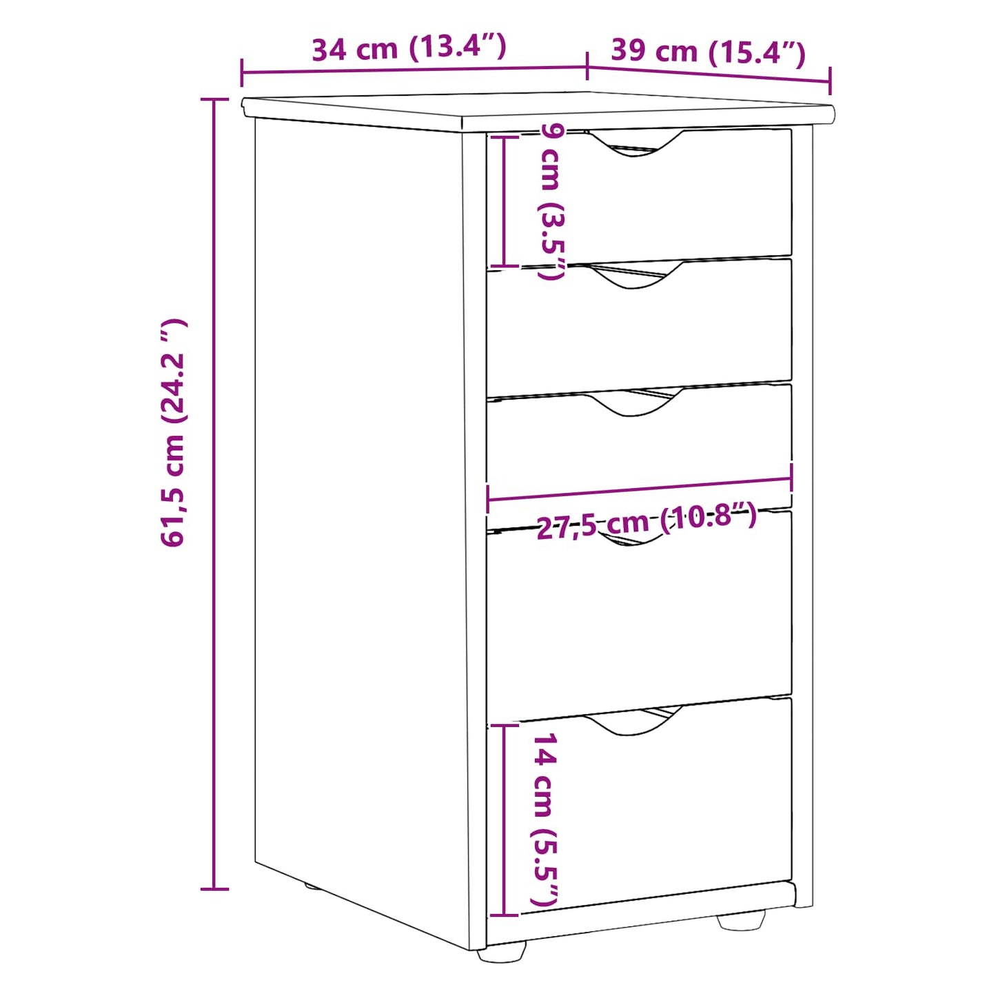 Schrank 34 x 39 x 61,5 cm Massivholz Kiefer Honigbraun