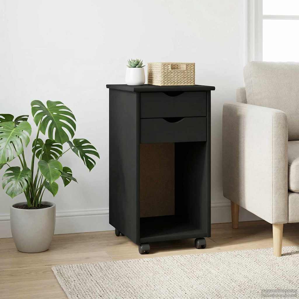Rollschrank 34 x 39 x 65,5 cm Massives Kiefernholz Schwarz
