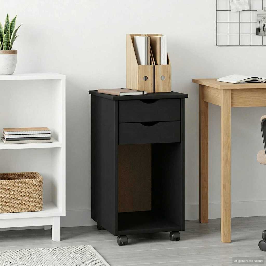 Rollschrank 34 x 39 x 65,5 cm Massives Kiefernholz Schwarz
