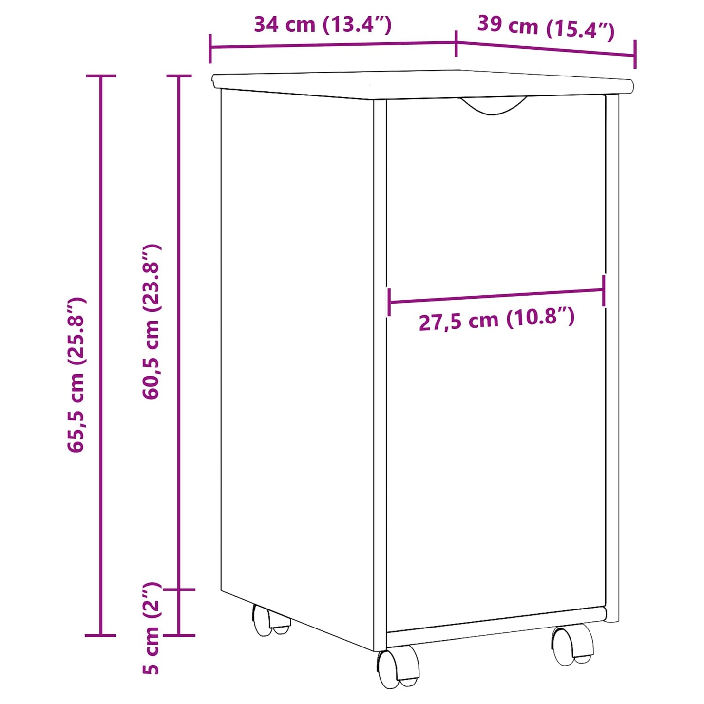Rollschrank Honigbraun 34 x 39 x 65,5 cm Massivholz Kiefer