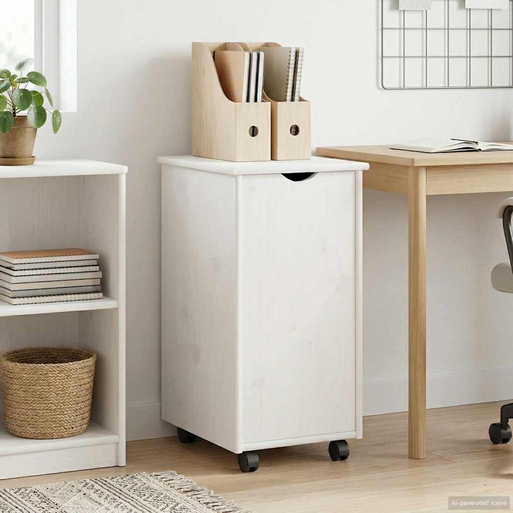 Rollschrank Mit Rad Weiß 34 x 39 x 65,5 cm Massivholz Kiefer
