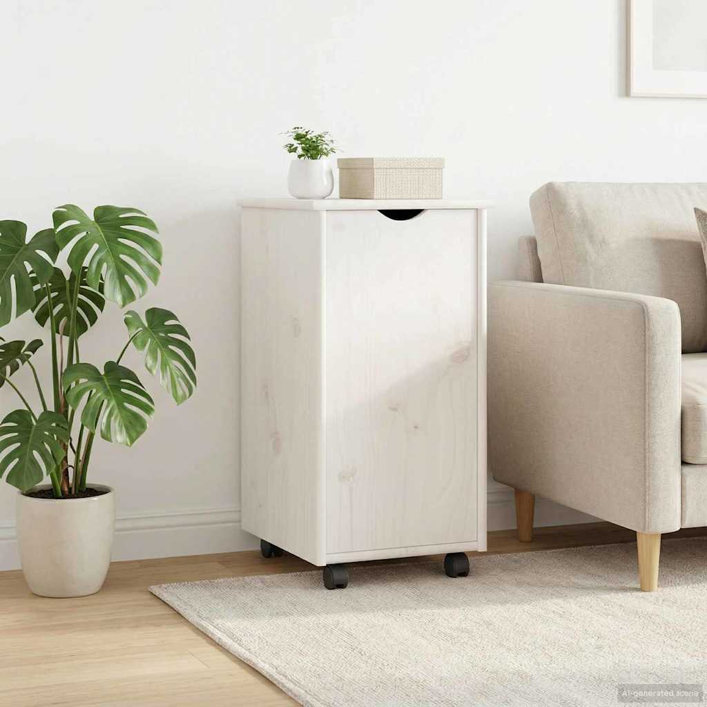Rollschrank Mit Rad Weiß 34 x 39 x 65,5 cm Massivholz Kiefer