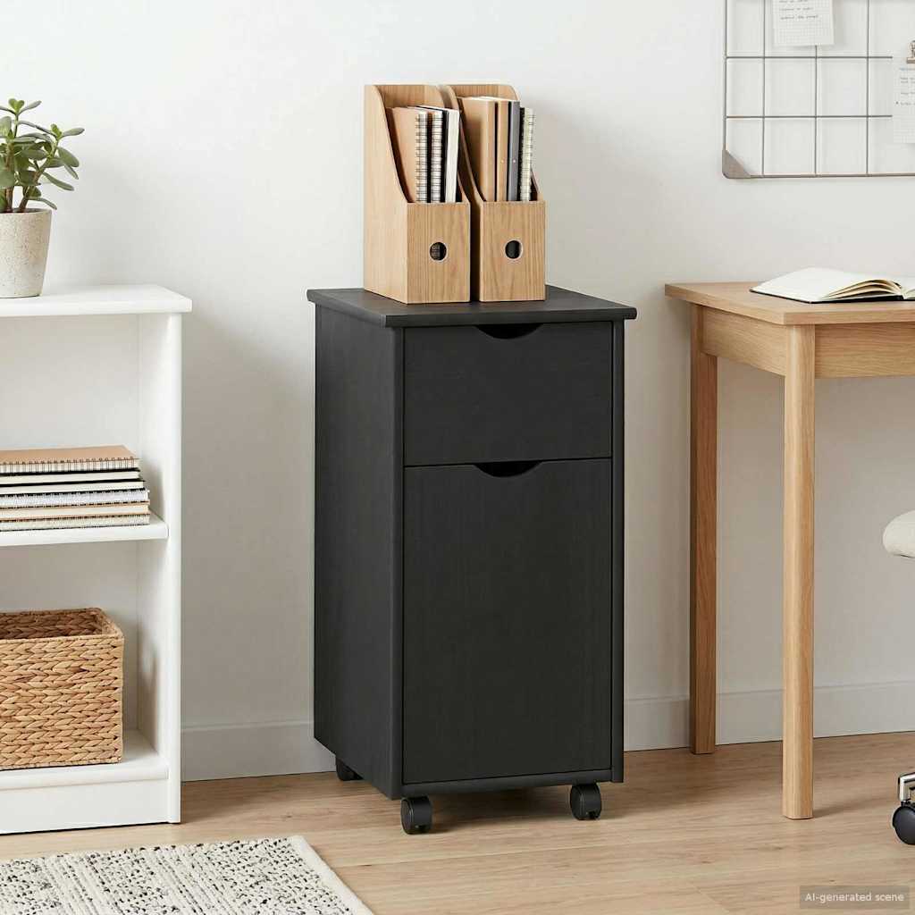 Rollschrank Mit Rad Grau 34 x 39 x 65,5 cm Massivholz Kiefer