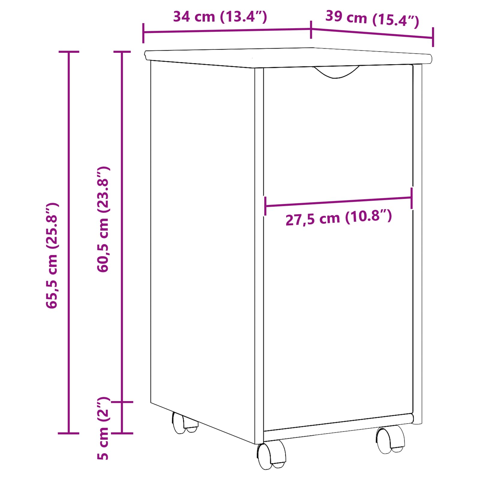 Rollschrank Mit Rad Grau 34 x 39 x 65,5 cm Massivholz Kiefer