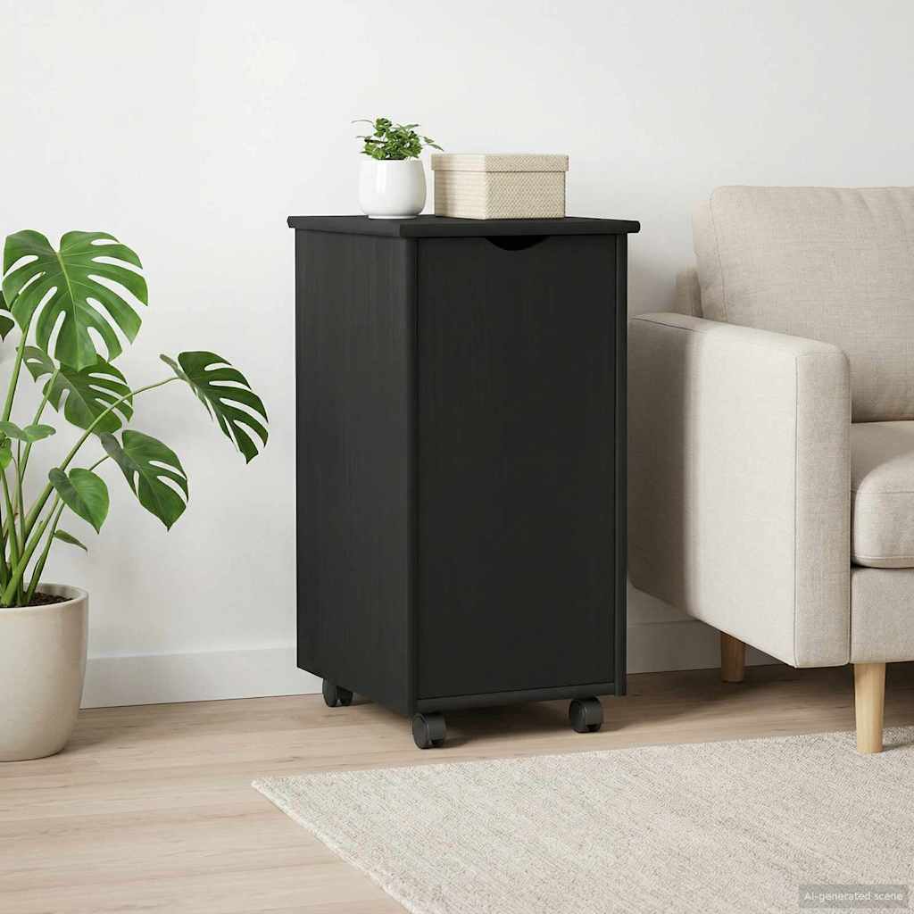 Rollschrank Mit Rad Schwarz 34 x 39 x 65,5 cm Massivholz Kiefer