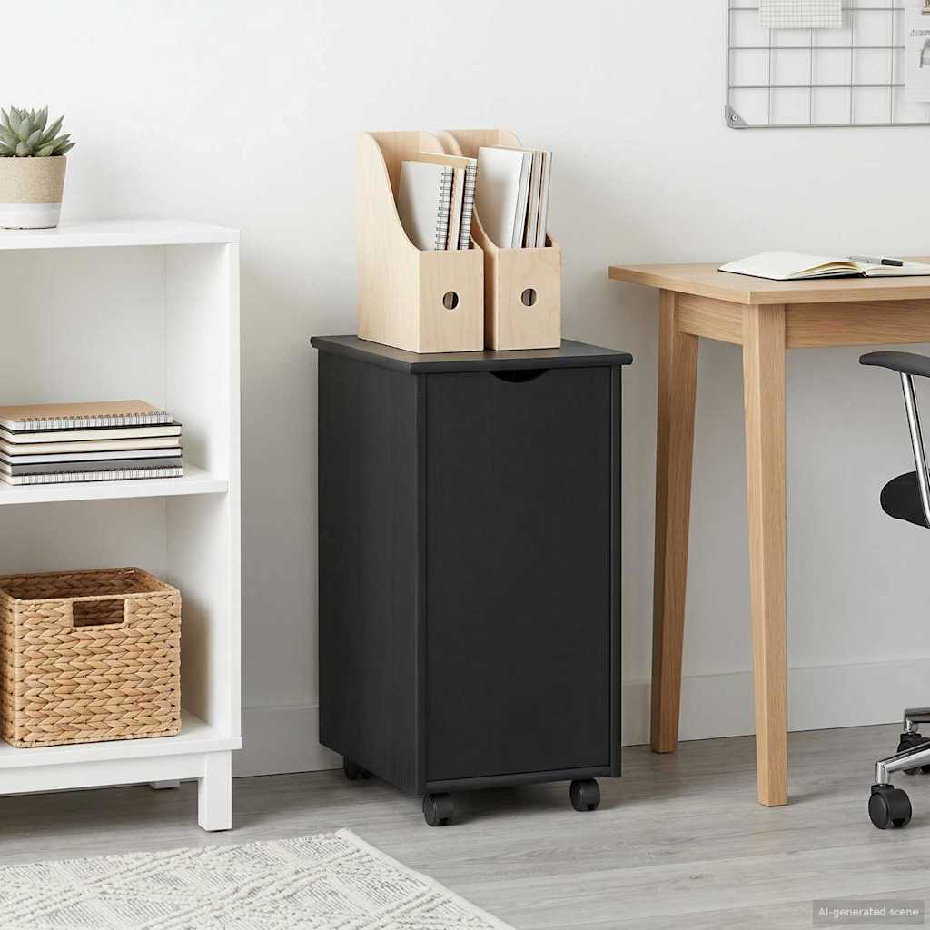 Rollschrank Mit Rad Schwarz 34 x 39 x 65,5 cm Massivholz Kiefer