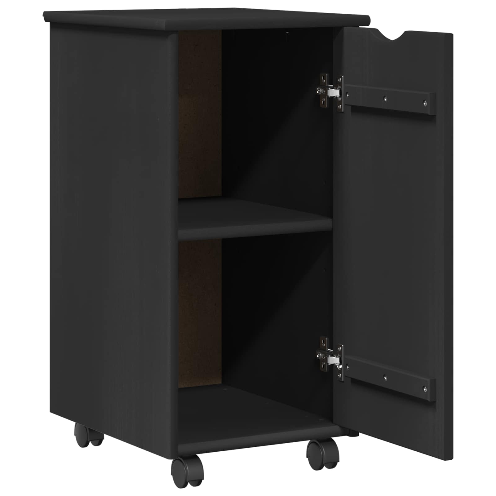 Rollschrank Mit Rad Schwarz 34 x 39 x 65,5 cm Massivholz Kiefer