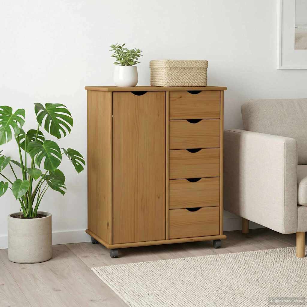Rollschrank 63,5 x 39 x 79 cm Massivholz Kiefer Honigbraun