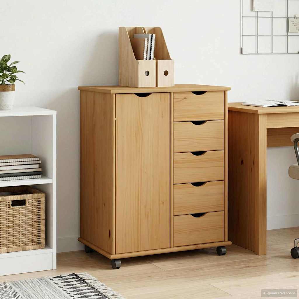 Rollschrank 63,5 x 39 x 79 cm Massivholz Kiefer Honigbraun